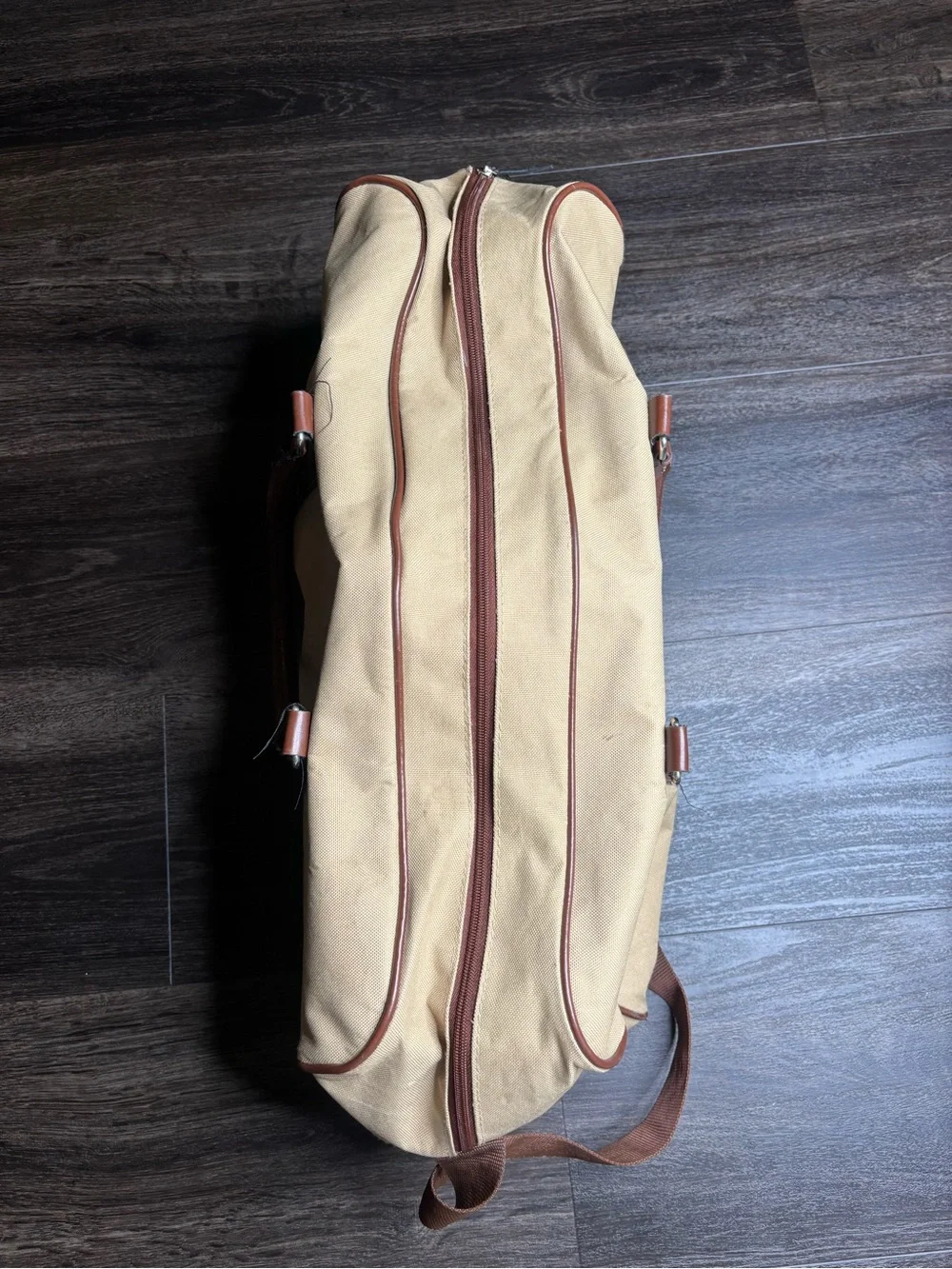 Vintage Ralph Lauren Mens Beige & Brown Canvas With Shoulder Strap Travel Duffle